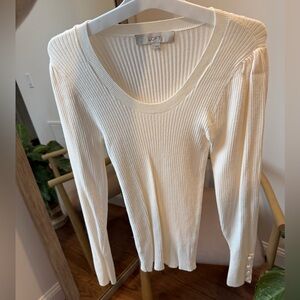 LOFT Women's Ivory Ribbed Long Sleeve Top